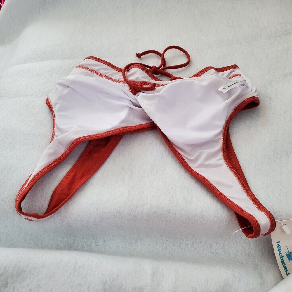 Beachsissi 2 Piece Swimsuit Burnt Orange Criss Cross Top Removable Pads Size S - Picture 12 of 12